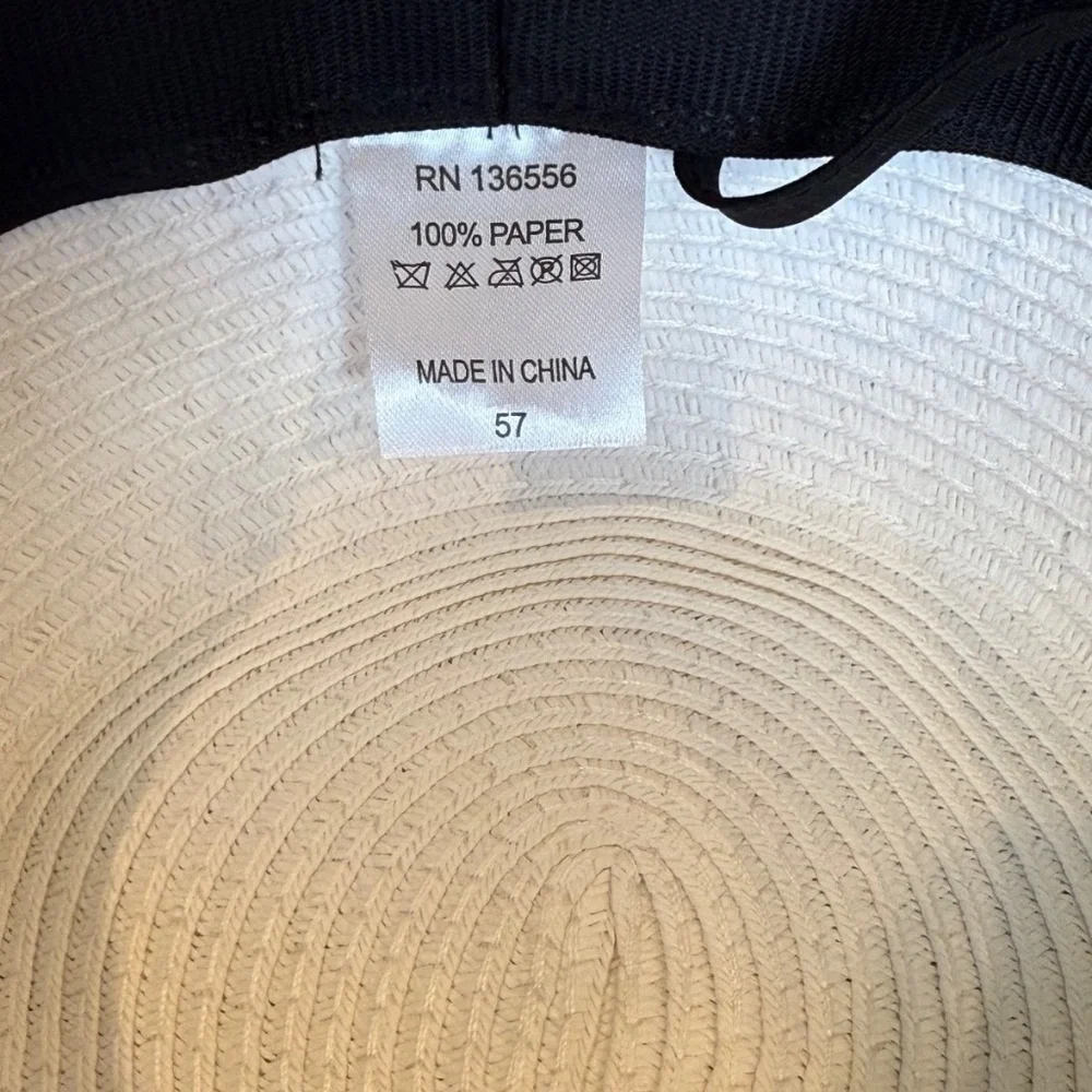Bride Tribe‎ Woven Sun Hat; Black/White; Black Ribbon; Adjustable; NWT